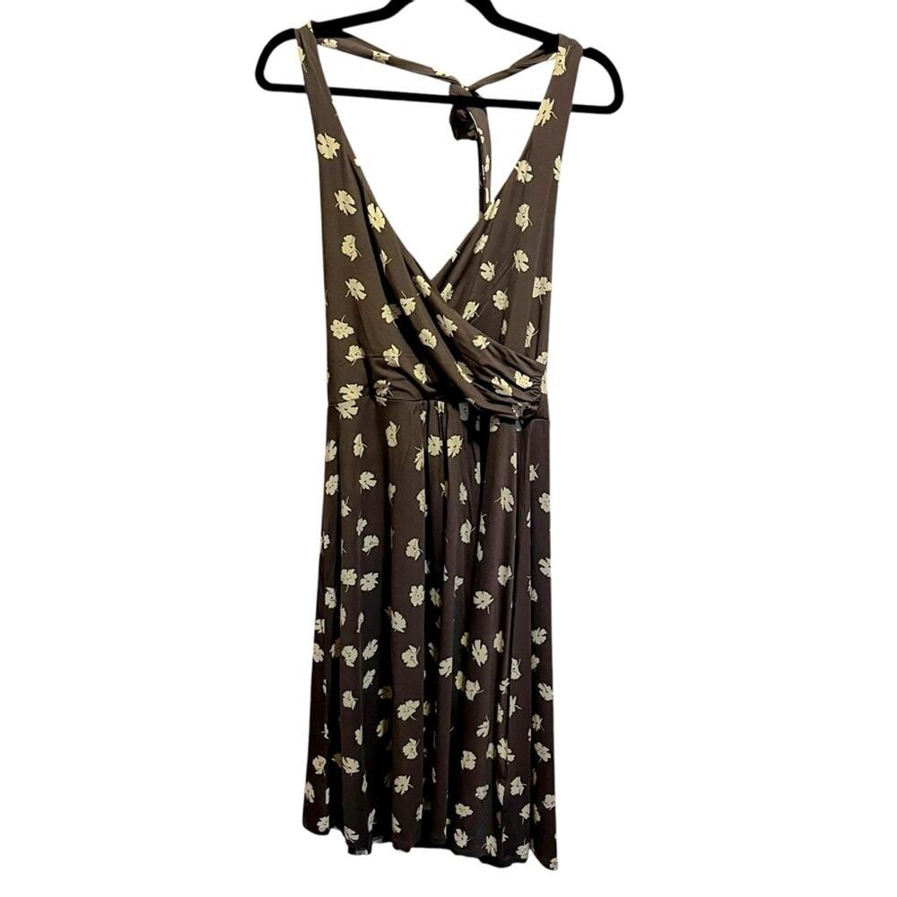 Boden Gray Floral Midi Dress Women’s Size 10 Halter Neck Sleeveless Preppy Cute